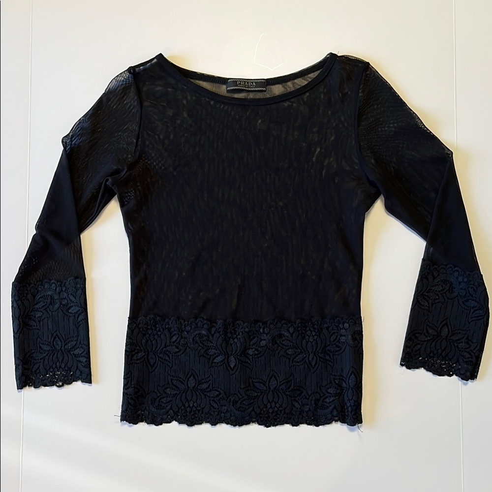 💎PRADA Black Lace Detail fitted 3/4 sleeve Blouse